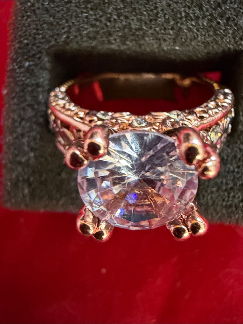 Elegant Rose Gold-Tone Shining Clear Ring, SZ 11, (J296)